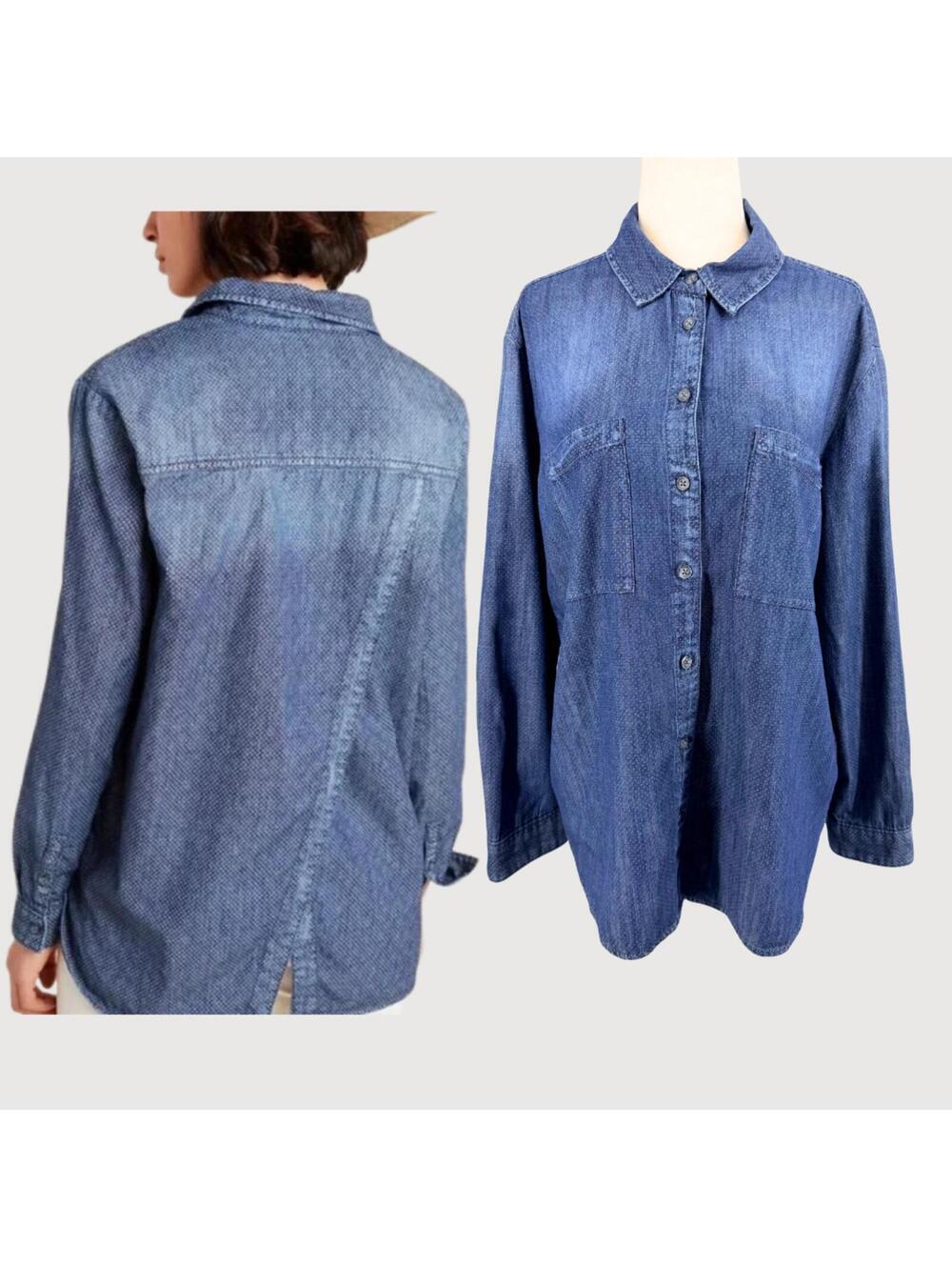 Pilcro and the Letterpress Polka Dot Denim Button Down M